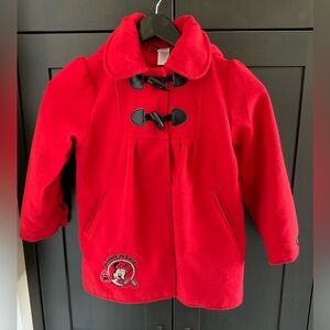 🎀 ❤️ Disney Girl’s Hooded Red Toggle Coat with Embroidered Minnie Mouse Size 6